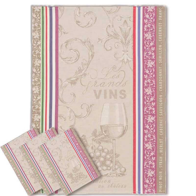 Beaux torchons de cuisine Jacquard motif Vignoble (x3)