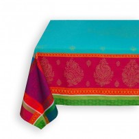 nappe 160x160 enduite jacquard turquoise