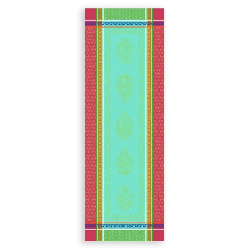 Chemin de table bleu turquoise tissé Jacquard Cassis